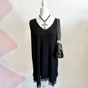Black Lace Trim Tank Top, Goth Whimsigoth Grunge Indie Sleaze‎ 3X